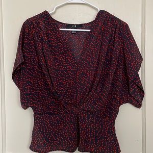 Elegant Forever 21 navy and red polka dot blouse